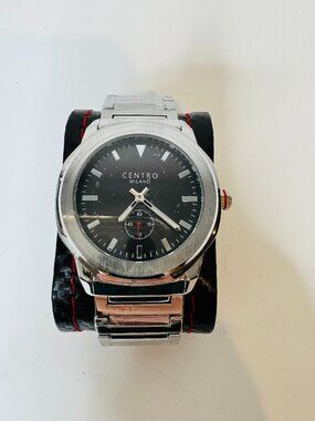 NWOT Centro Milano Stainless Steel Watch Water Resistant Silver and Black 45mm.